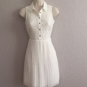 Cream Dress w/ Lace Top w/ buttons, Pleated Bottom